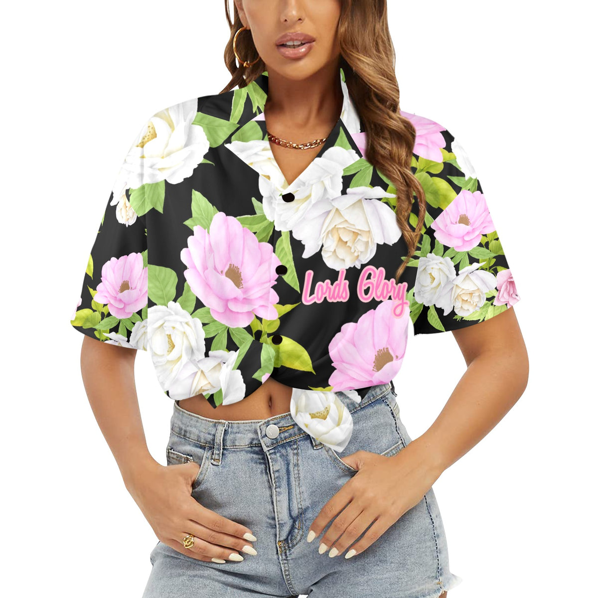 Lords Glory Gardenia's Flowers Women's All Over Print Hawaiian Shirt （Made in USA Ships to USA Only）