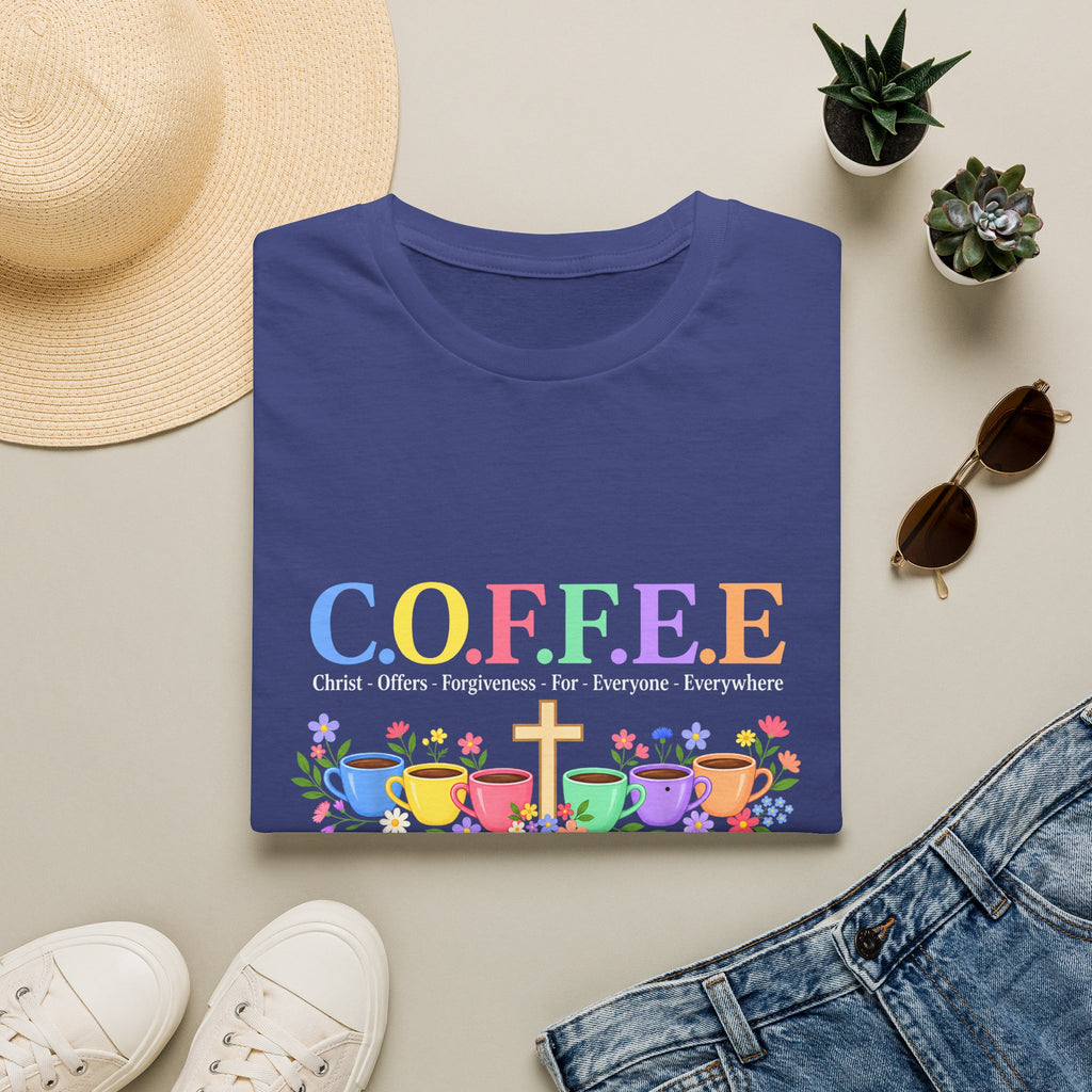 Coffee Lover Floral Graphic - C.o.f.f.e.e. (Christ - Offers - Forgiveness - For Everyone - Everywhere)  Softstyle T-Shirt
