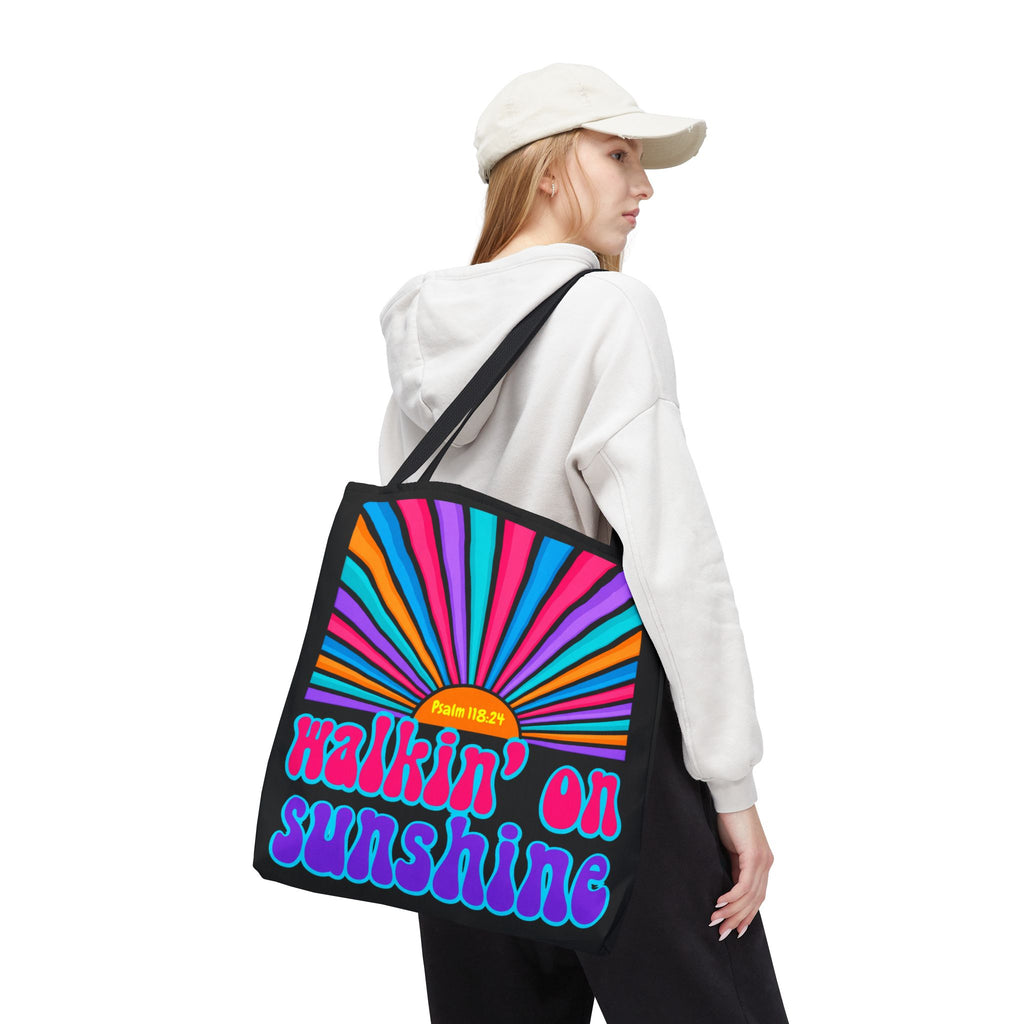 Lords Glory Sunrise Graphic Tote Bag — “Walkin' on Sunshine” Retro Psalm 118:24 Cotton AOP