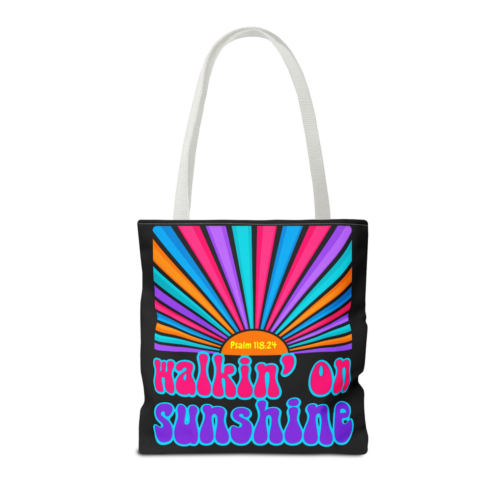 Lords Glory Sunrise Graphic Tote Bag — “Walkin' on Sunshine” Retro Psalm 118:24 Cotton AOP