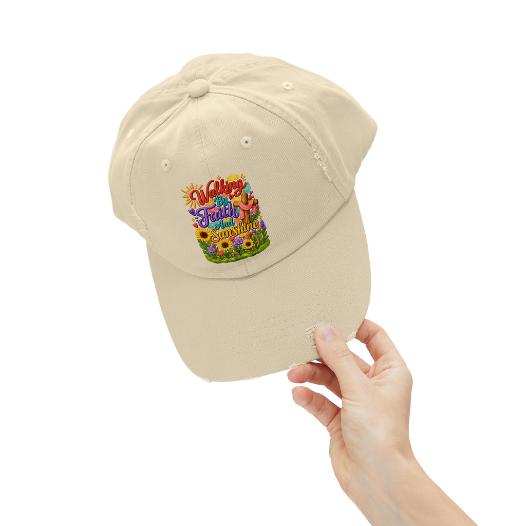 Walking by Faith and Sunshine Distressed Baseball Cap