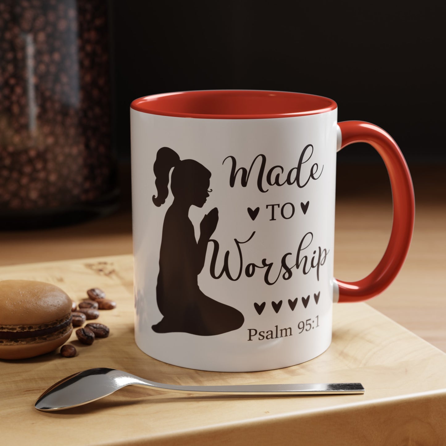 MADE TO WORSHIP - Psalm 95:1 5 Colors Accent Coffee Mug, 11oz