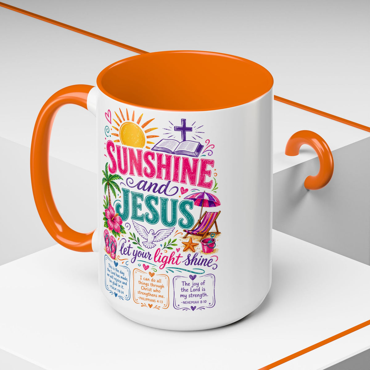 Sunshine and Jesus Coffee Mug — Faith-Inspired Beach Vibe Accent Mug (11/15oz)