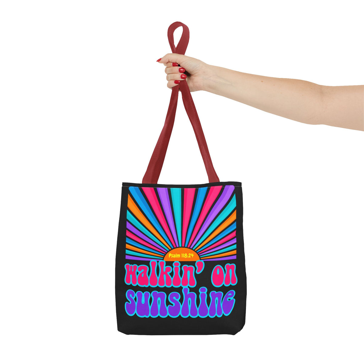 Lords Glory Sunrise Graphic Tote Bag — “Walkin' on Sunshine” Retro Psalm 118:24 Cotton AOP