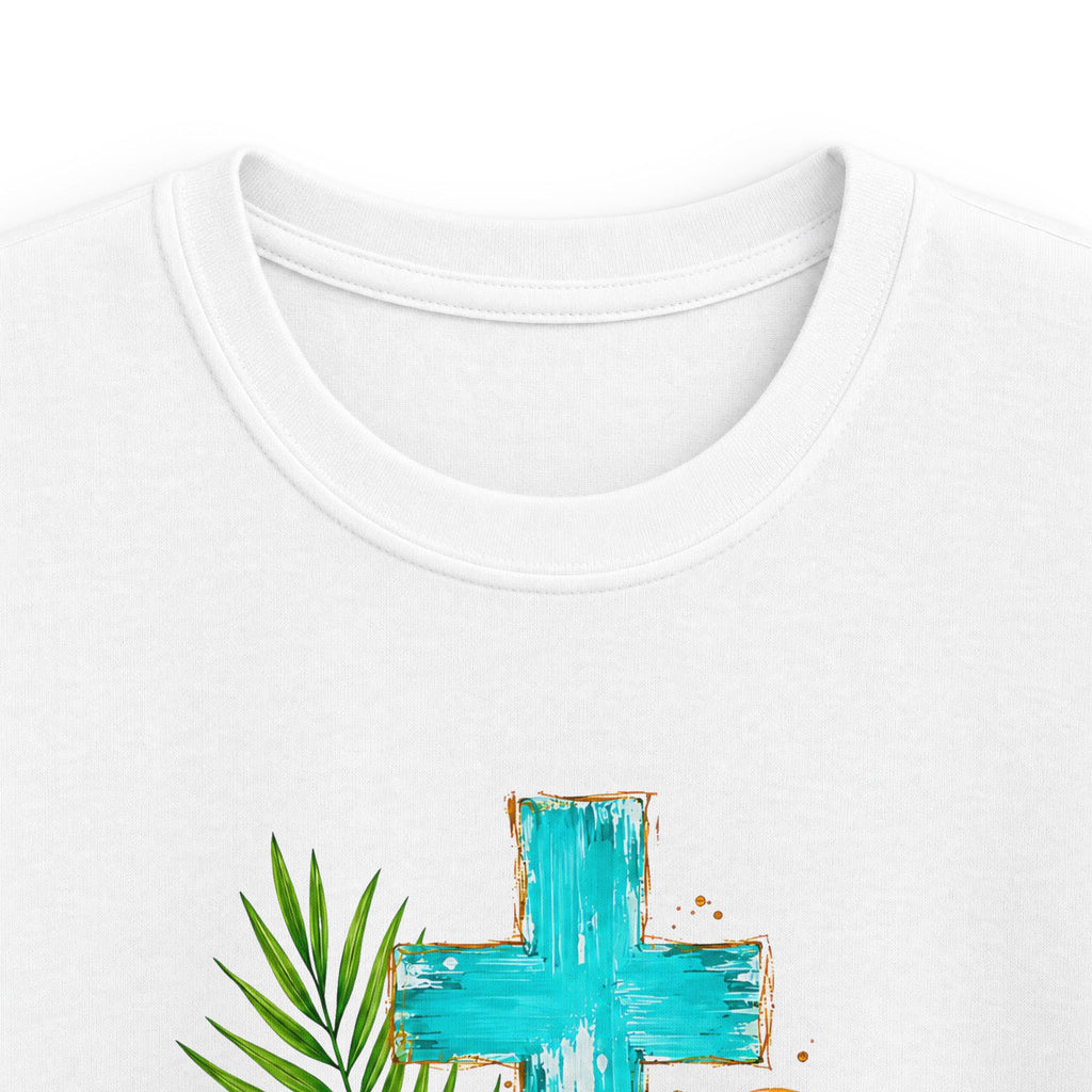 Kids Tee — Sunshine & Jesus Floral Cross Christian Graphic