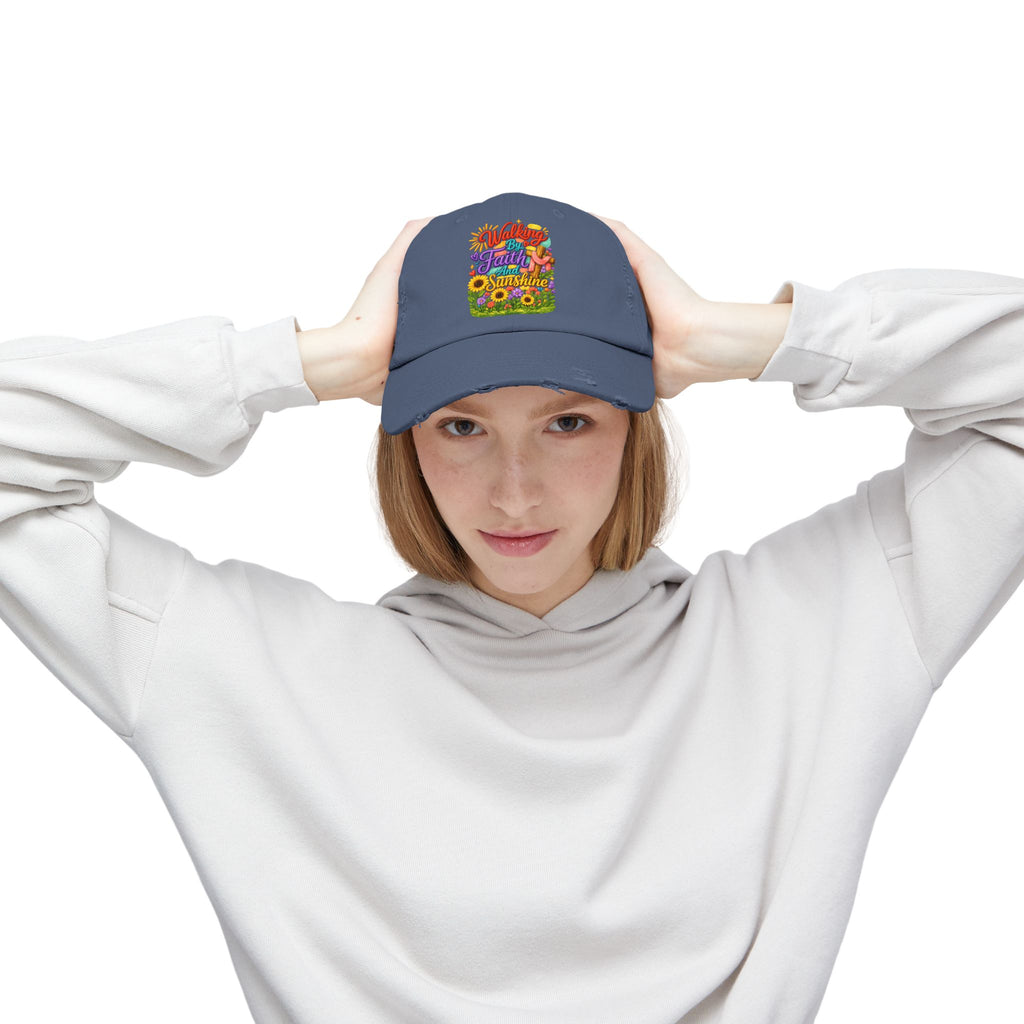 Walking by Faith and Sunshine Distressed Baseball Cap