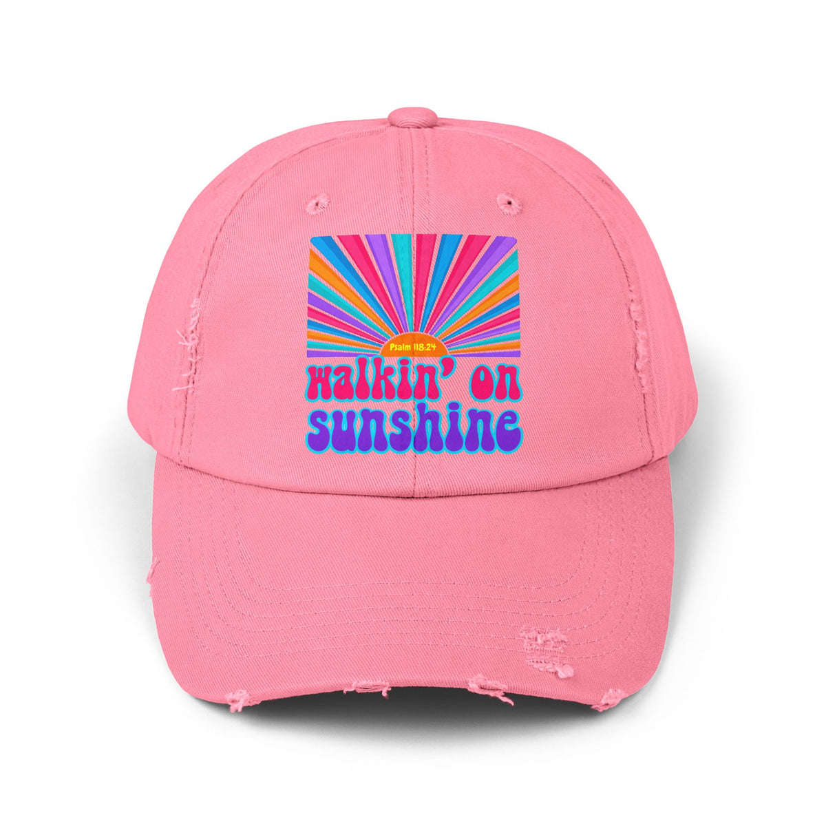 Walking On Sunshine Distressed Cap — Lords Glory with Lori Retro Rainbow Sun Trucker Hat