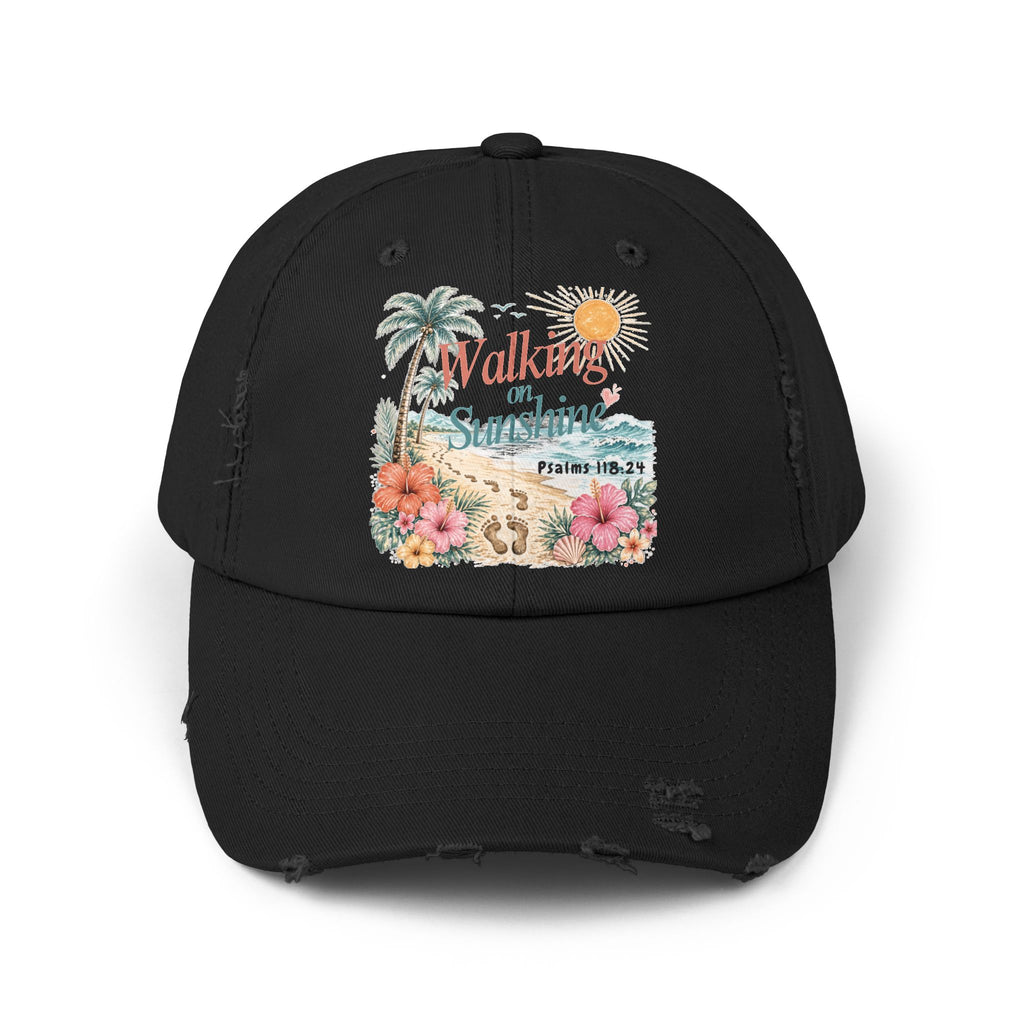 Distressed Cap — "Walk on Sunshine" Tropical Beach Baseball Hat Psalms 118:24