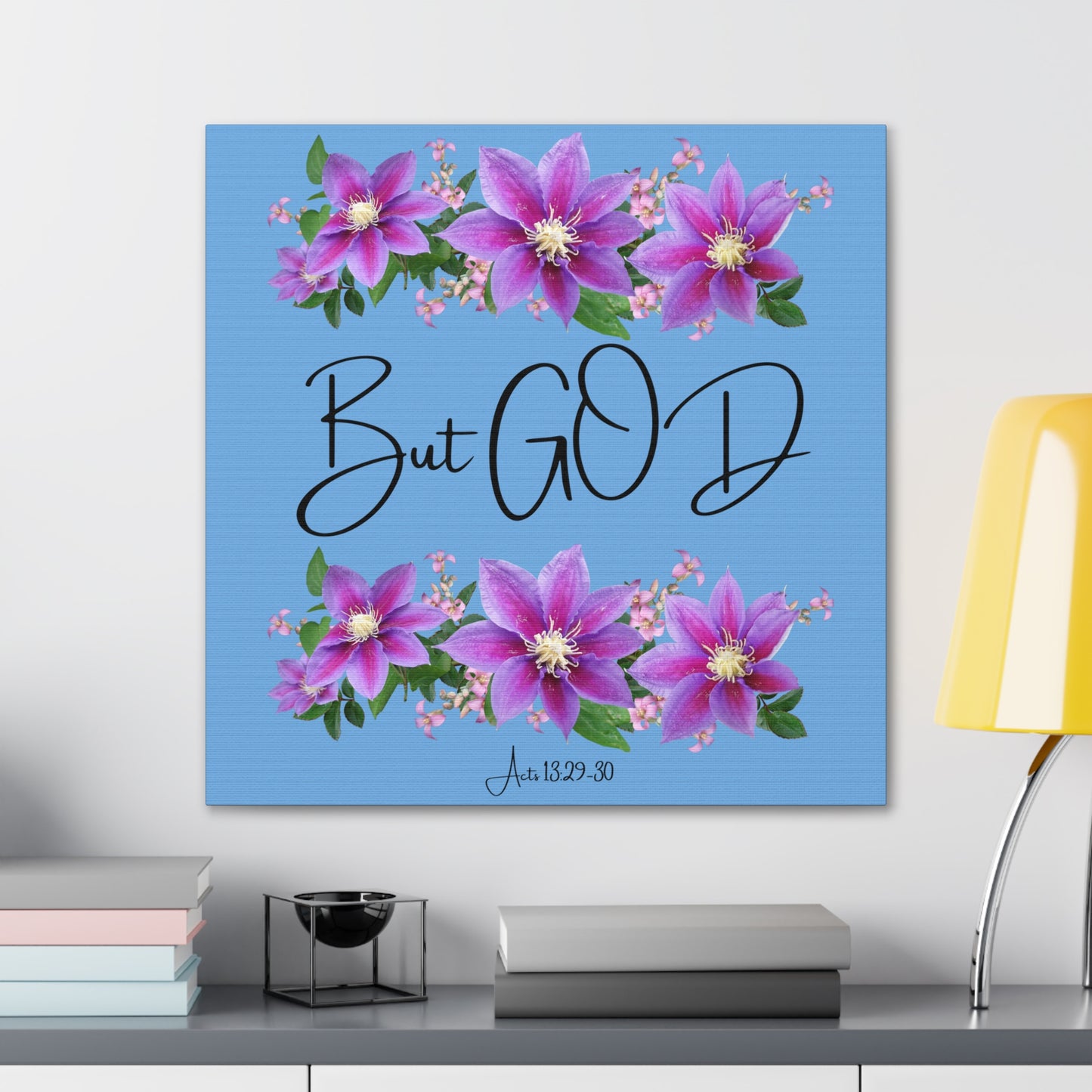 But GOD - Acts 13 29-30 Canvas Gallery Wraps - Light Blue