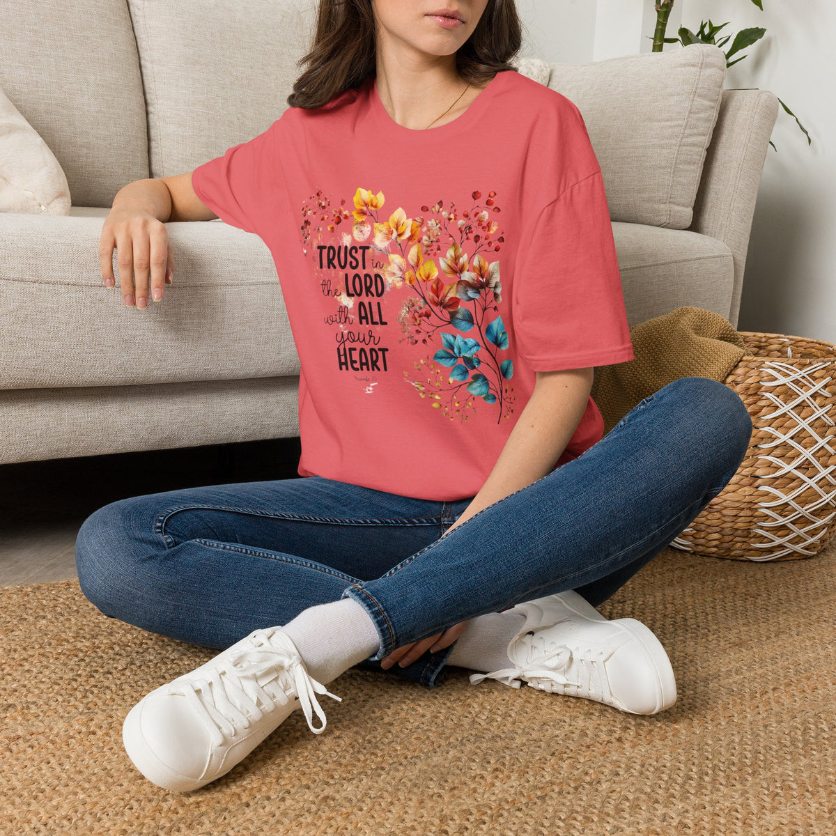 Trust the Lord with All Your Heart T-Shirt | Floral Scripture Design