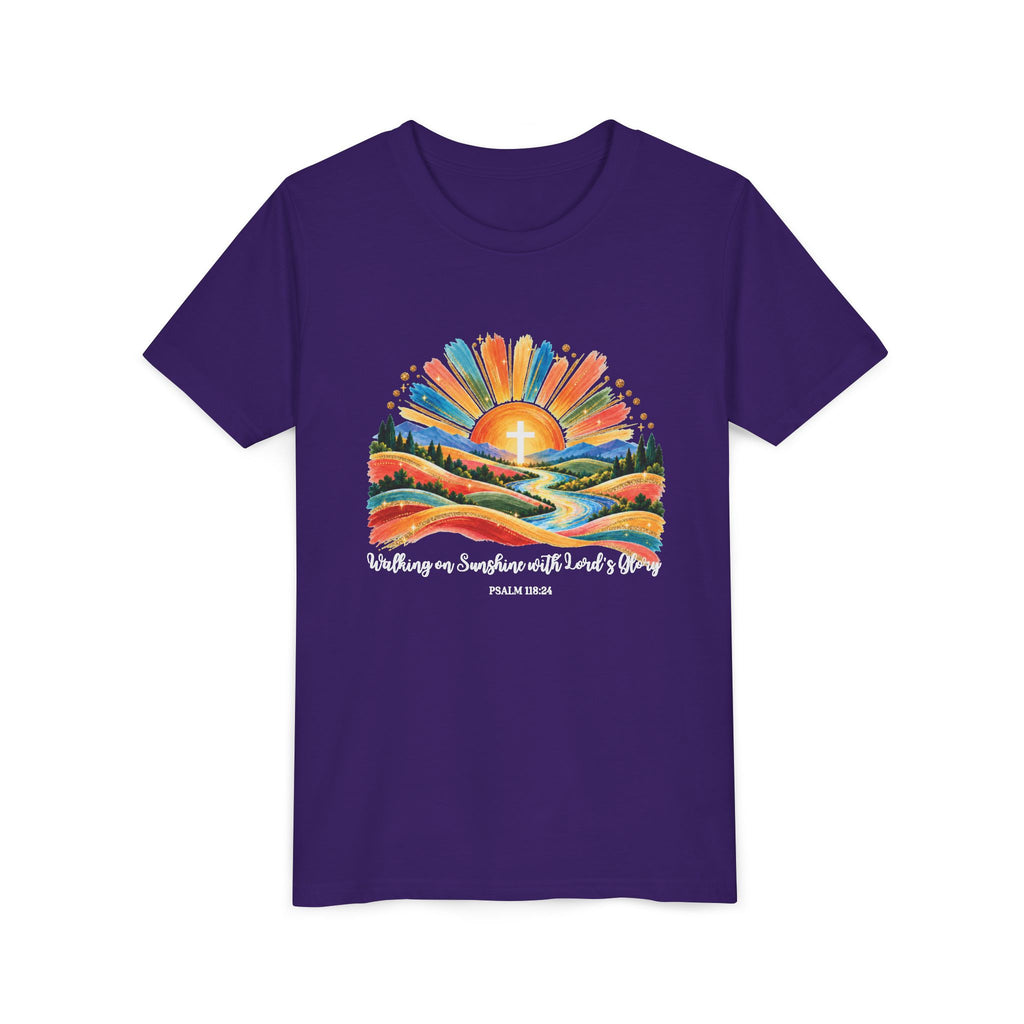 Youth Short Sleeve Tee – Walking On Sunshine with Lords Colorful Christian Sunrise Faith Shirt
