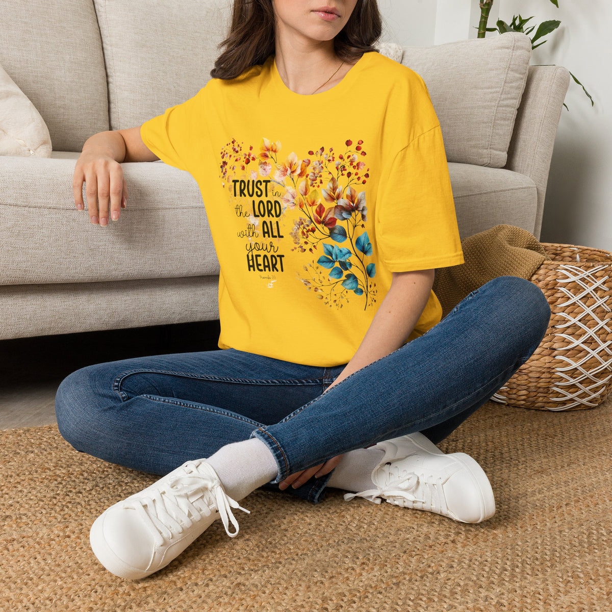 Trust the Lord with All Your Heart T-Shirt | Floral Scripture Design