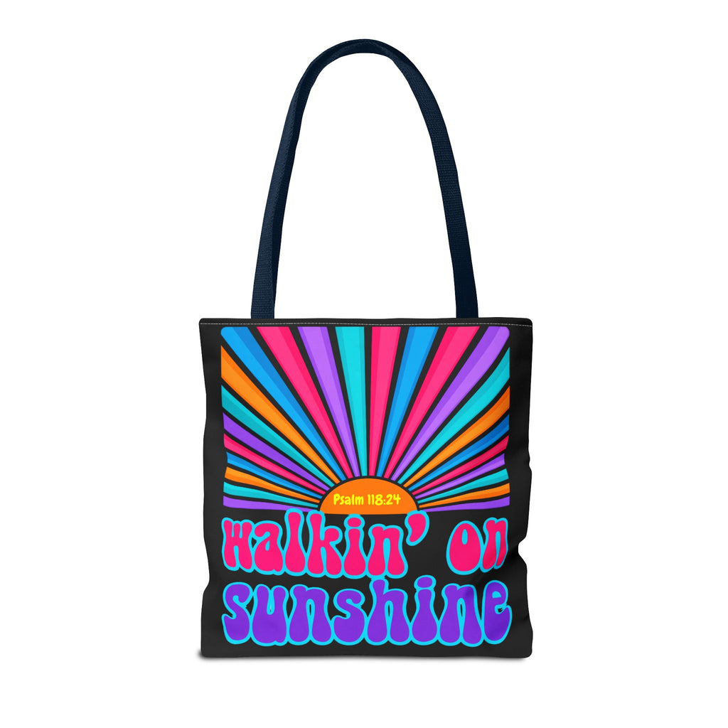 Lords Glory Sunrise Graphic Tote Bag — “Walkin' on Sunshine” Retro Psalm 118:24 Cotton AOP