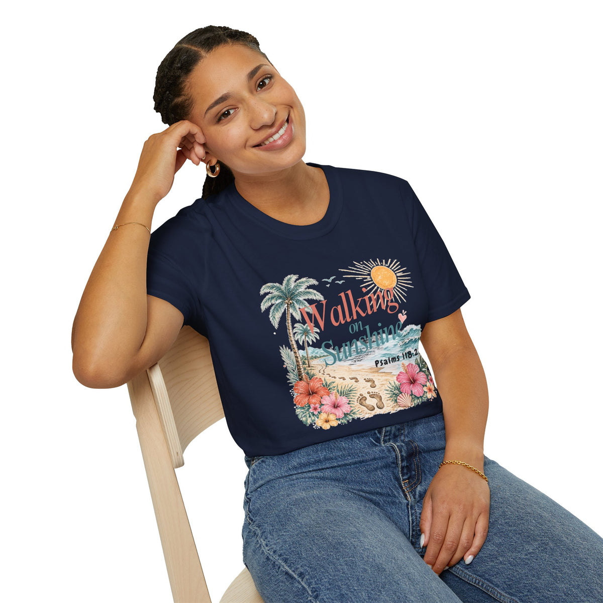 Walking on Sunshine T-Shirt — Tropical Floral Psalms 118:24 Tee