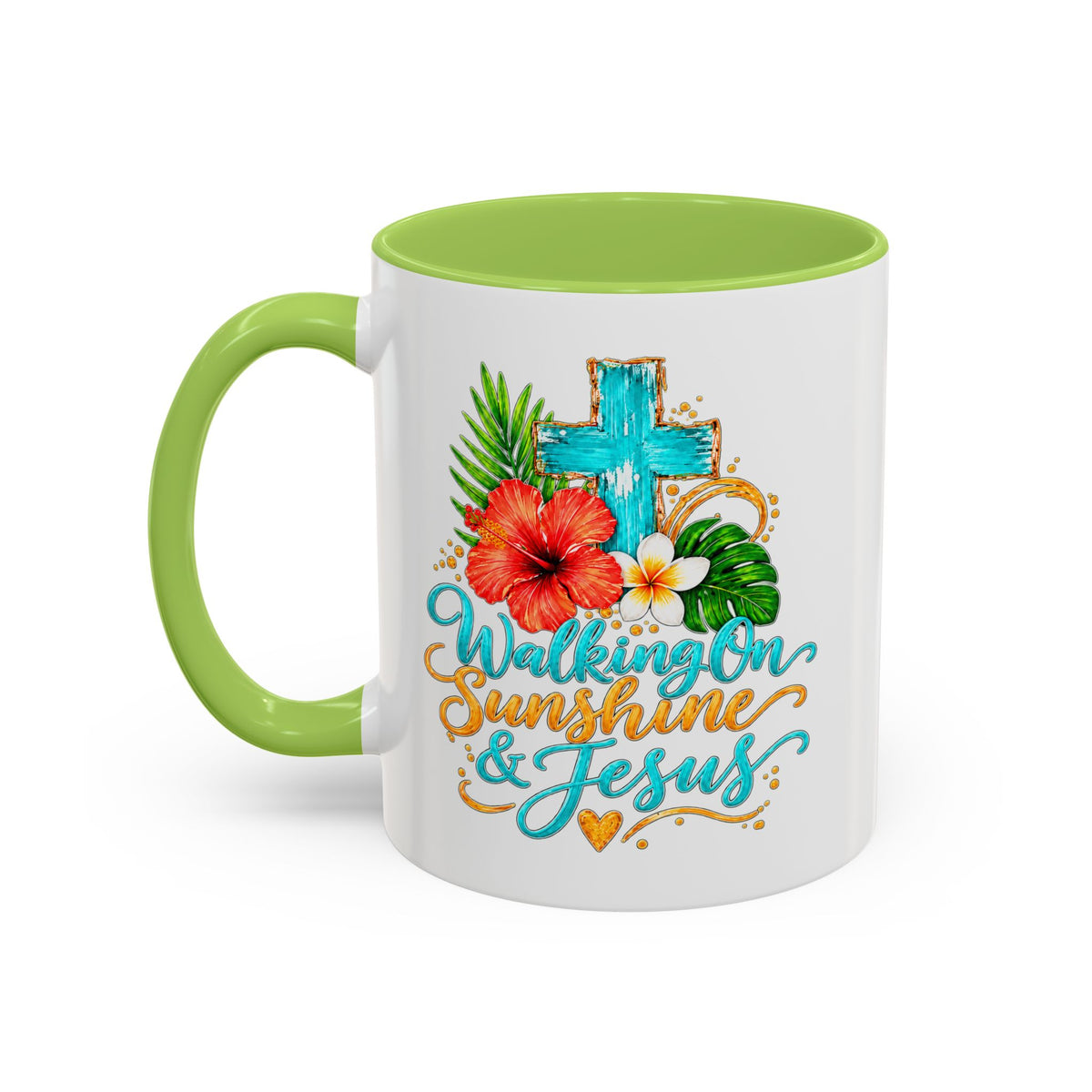 Walking on Sunshine & Jesus Coffee Mug – Floral Cross Accent Mug