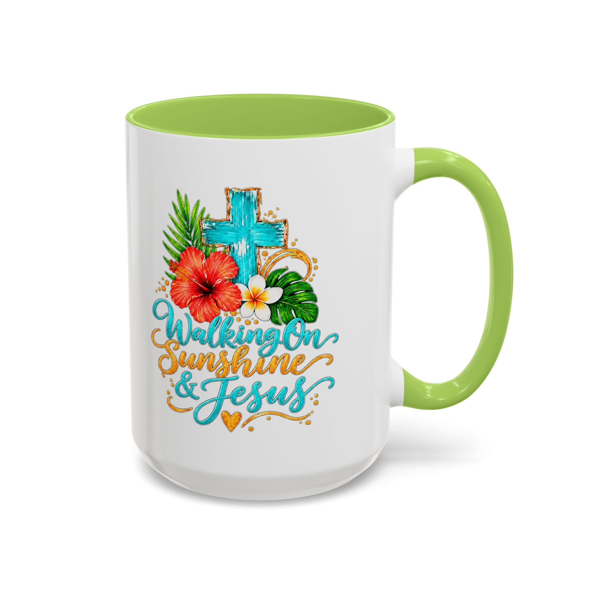 Walking on Sunshine & Jesus Coffee Mug – Floral Cross Accent Mug