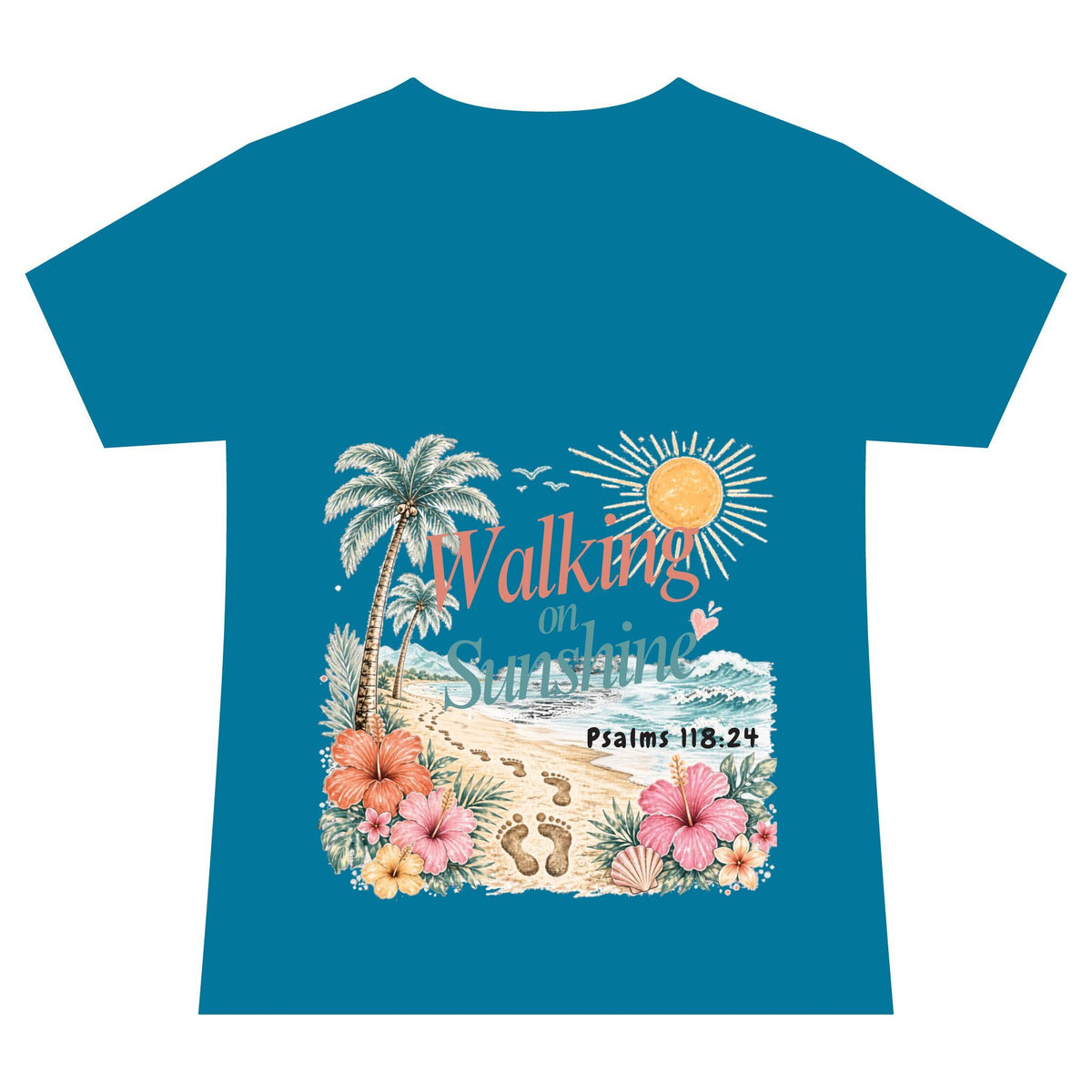 Beach Faith V-Neck Tee — "Walk on Sunshine" Psalms 118:24 Tropical Shirt