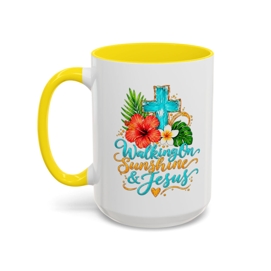 Walking on Sunshine & Jesus Coffee Mug – Floral Cross Accent Mug