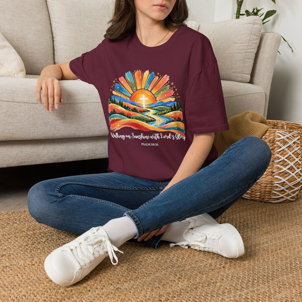 Walking On Sunshine with Lords Glory - with Lori Faith and Hope Christian Sunrise T-Shirt