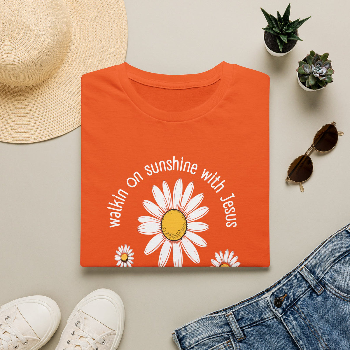 Be the Sunshine Daisy T-Shirt — "Walkin' on Sunshine with Jesus" Christian Tee (Psalm 118:24)