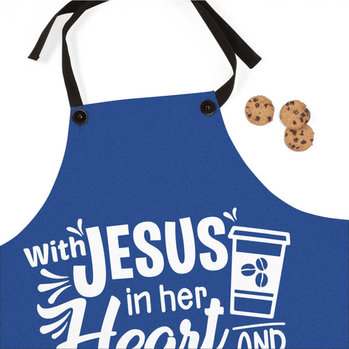 Christian Apron,  Cooking Cover, Kitchen Pinafore, Faithful BBQ Smock, Blue Jesus Coffee Chef Apron