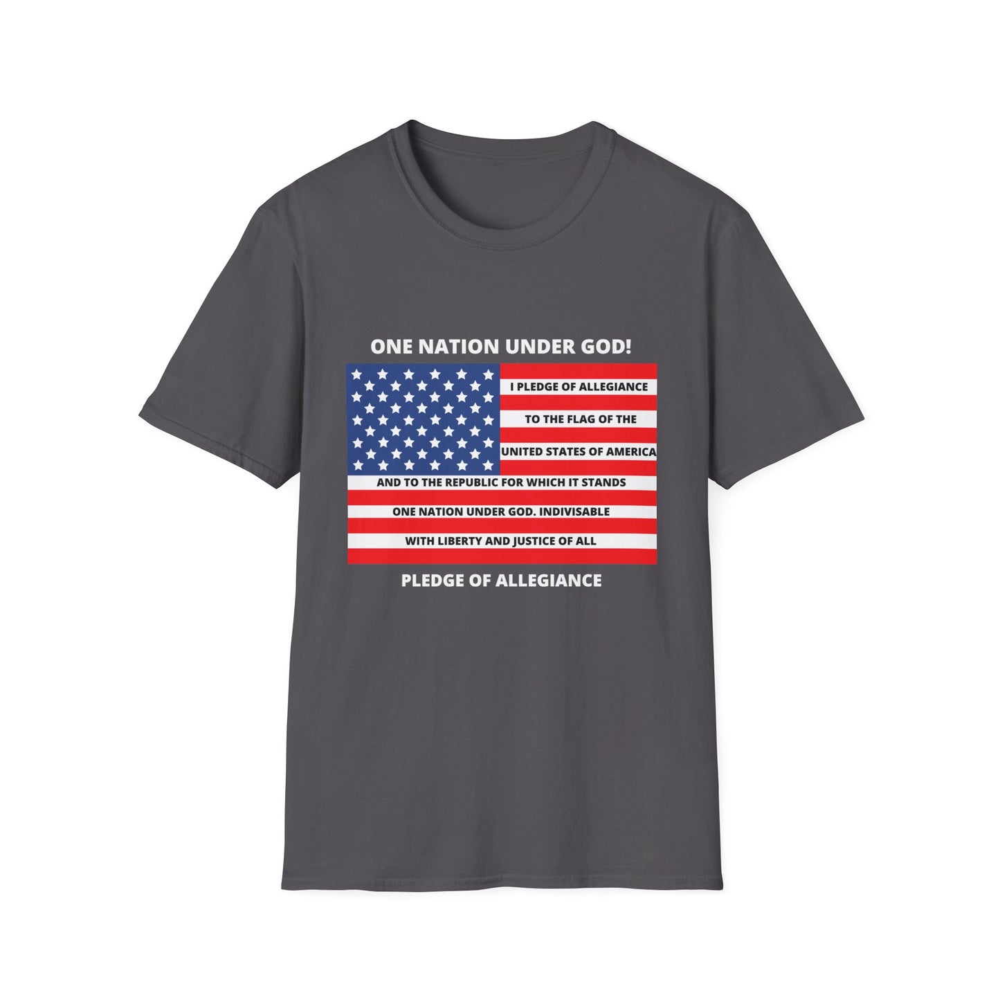 One Nation Under GOD Pledge of Allegiance (Front) BibleClothes.com (Back) Unisex Softstyle T-Shirt