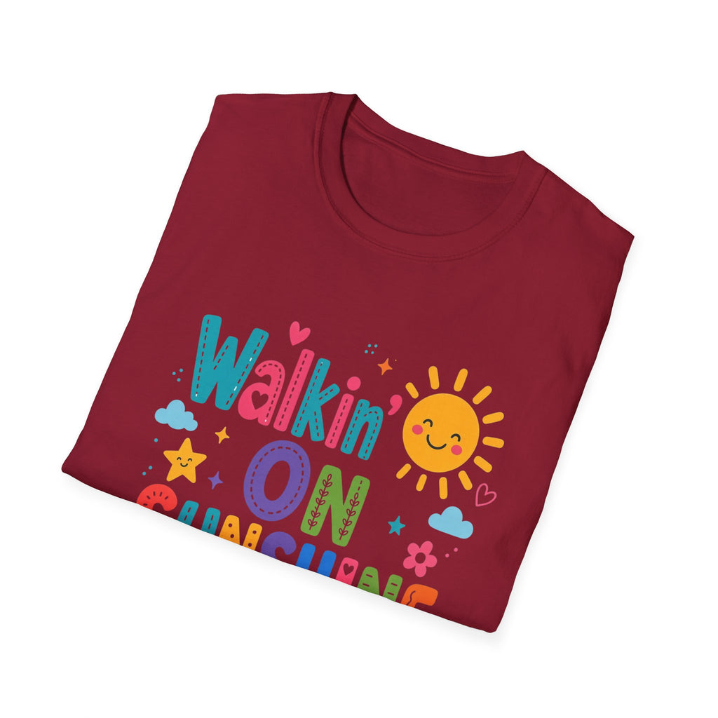 T-Shirt — "Walkin' on Sunshine" Bright Retro Sun Graphic Tee ‭‭Psalms‬ ‭118‬:‭24‬ ‭
