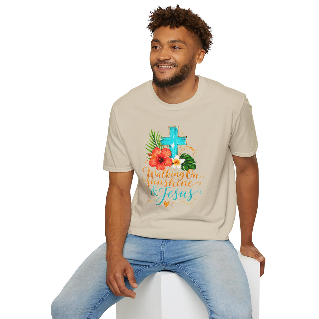 Walking on Sunshine & Jesus Floral Cross T-Shirt