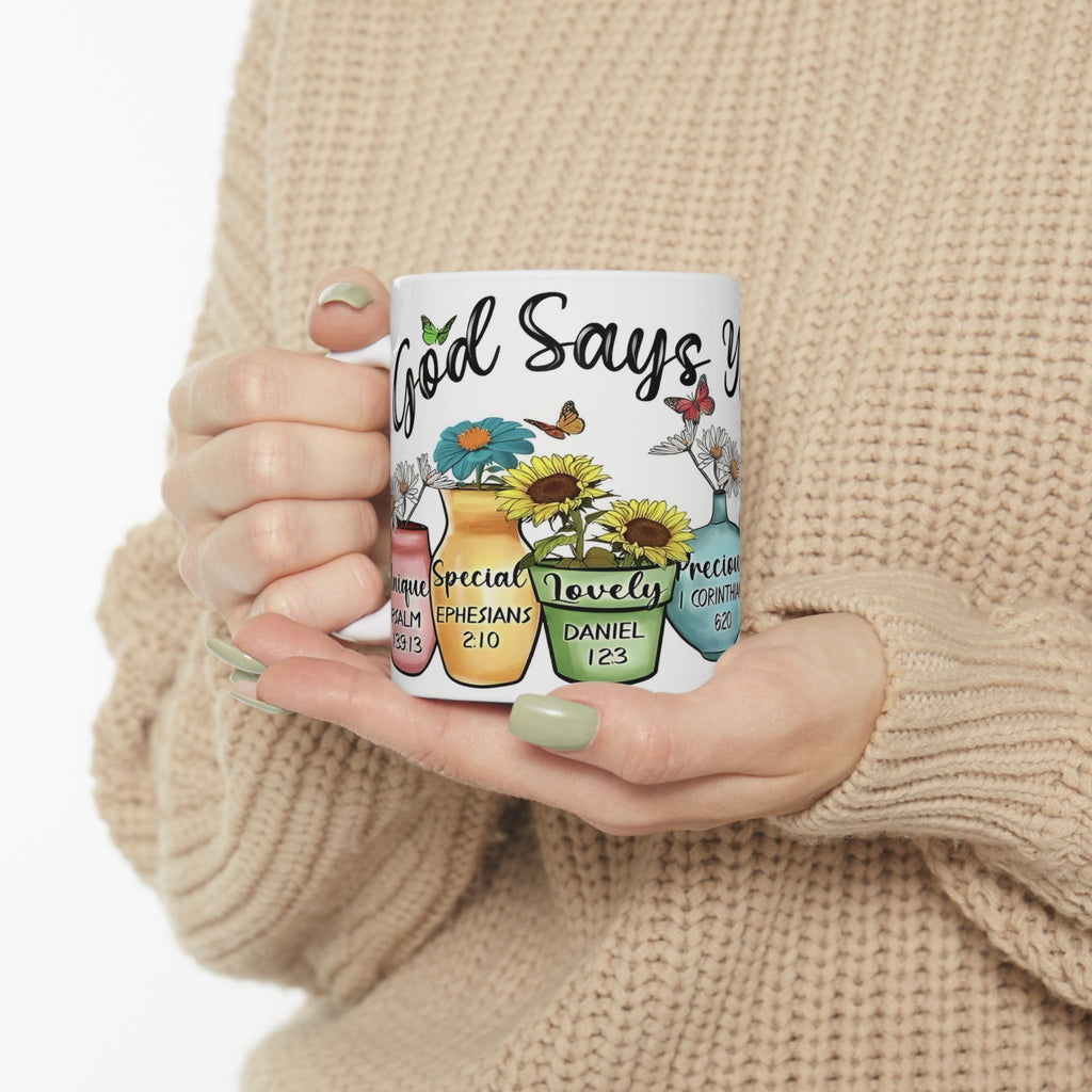 GOD Says You Are - Love Me Floral Bible Verse Ceramic Mug