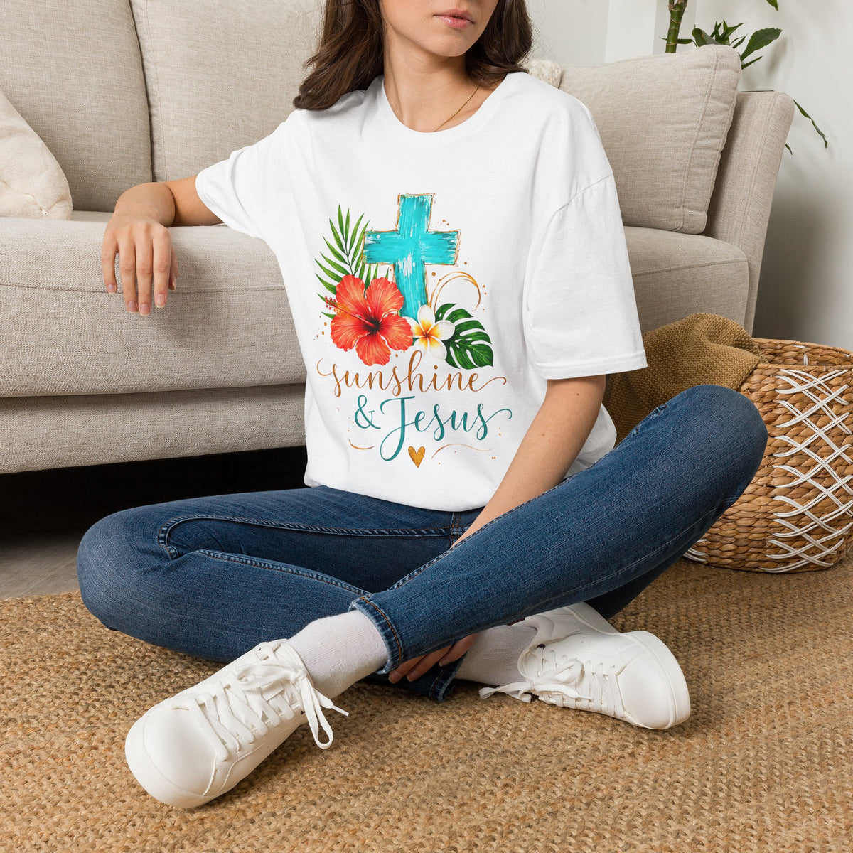 Sunshine & Jesus T-Shirt — Tropical Cross Christian Tee