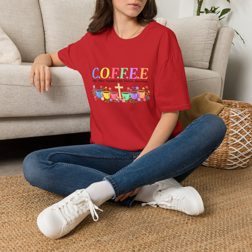 Coffee Lover Floral Graphic - C.o.f.f.e.e. (Christ - Offers - Forgiveness - For Everyone - Everywhere)  Softstyle T-Shirt