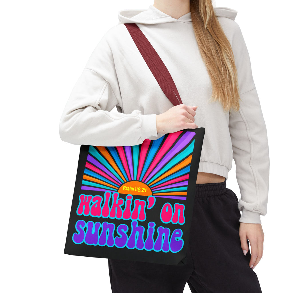 Lords Glory Sunrise Graphic Tote Bag — “Walkin' on Sunshine” Retro Psalm 118:24 Cotton AOP