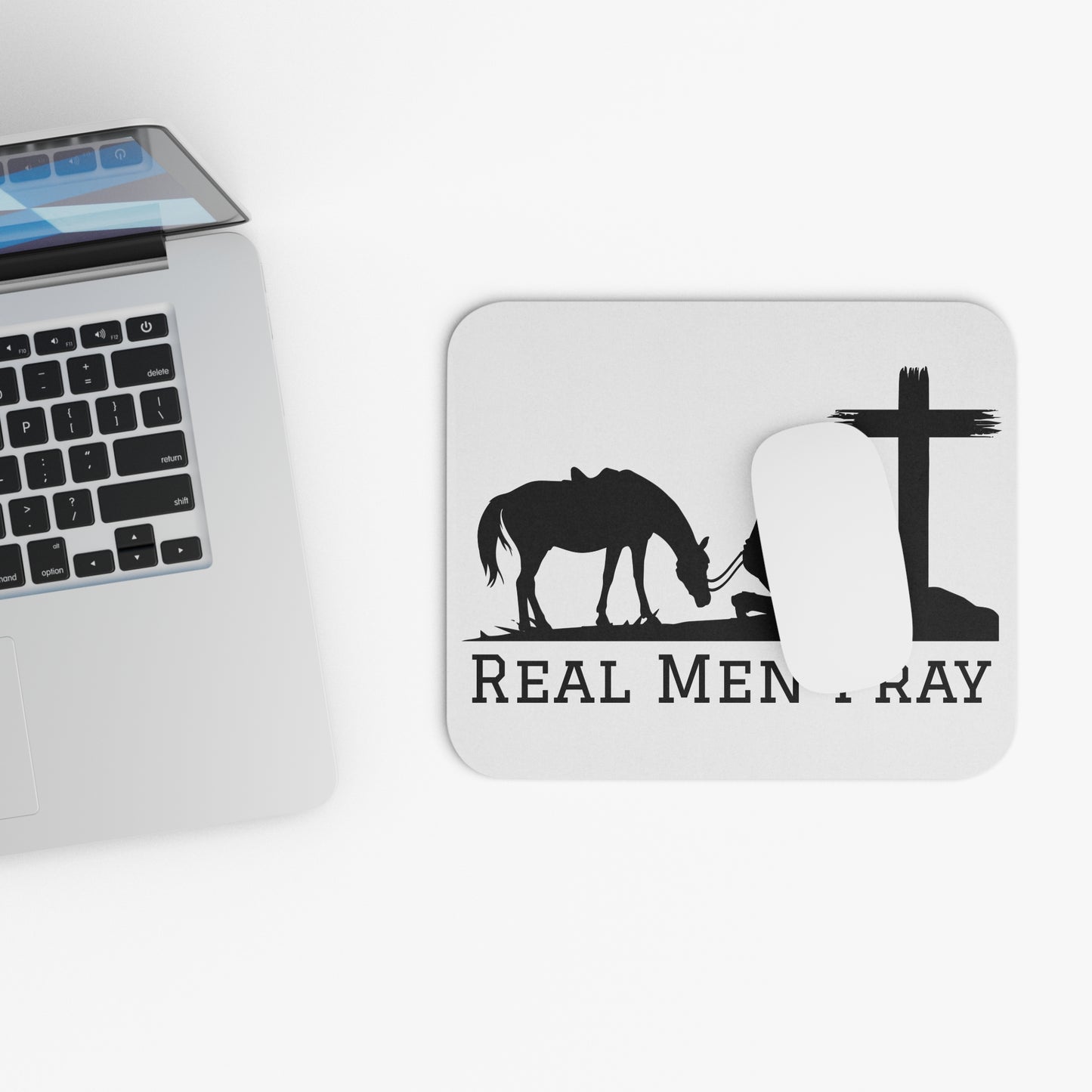 Real Men Pray Cowboy Praying Mouse Pad (Rectangle)