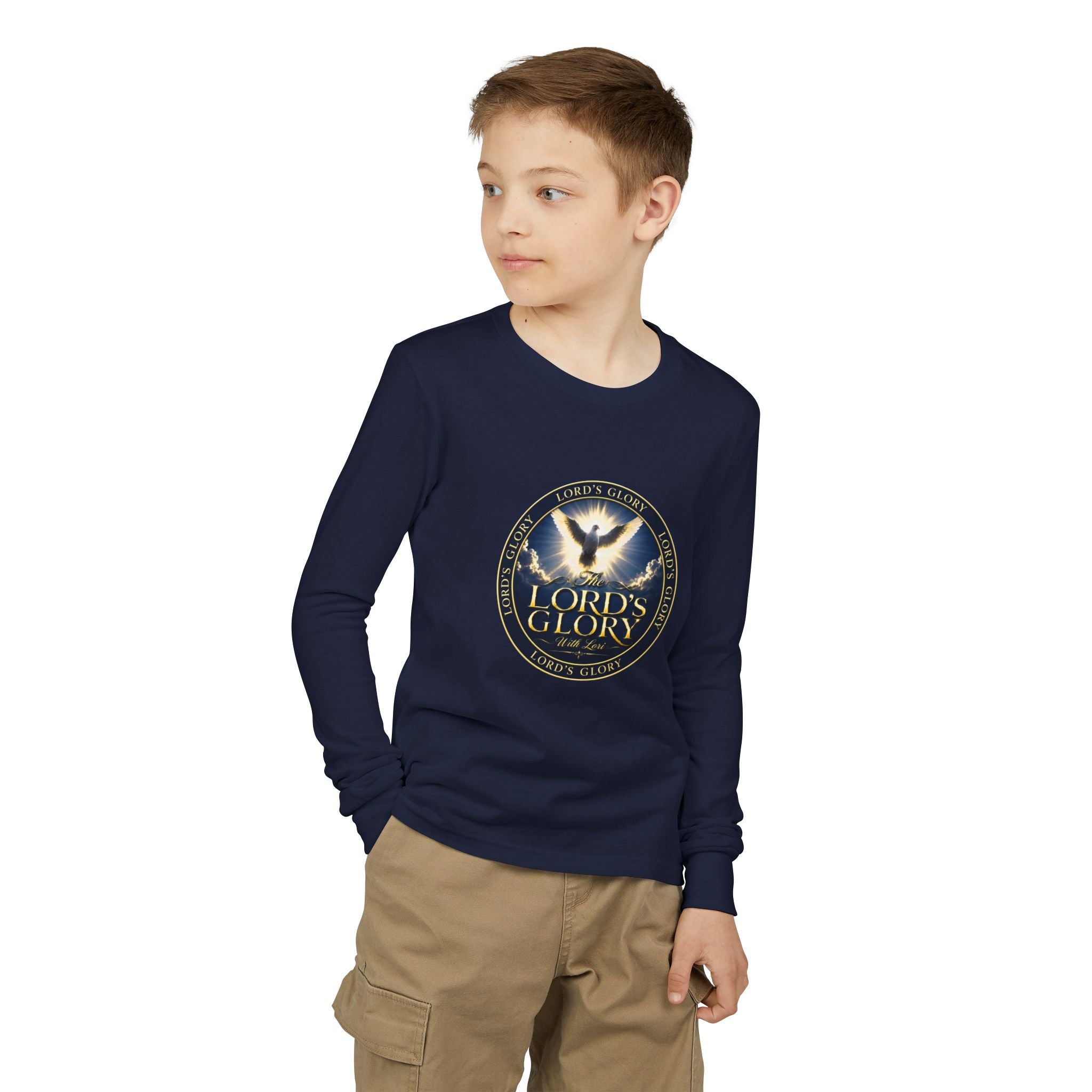 Youth Long Sleeve Tee - "Lord's Glory with Lori" Christian Dove Graphic