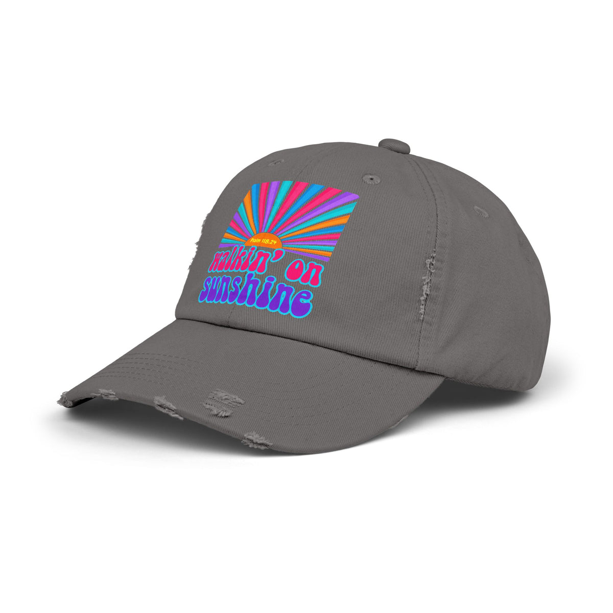 Walking On Sunshine Distressed Cap — Lords Glory with Lori Retro Rainbow Sun Trucker Hat