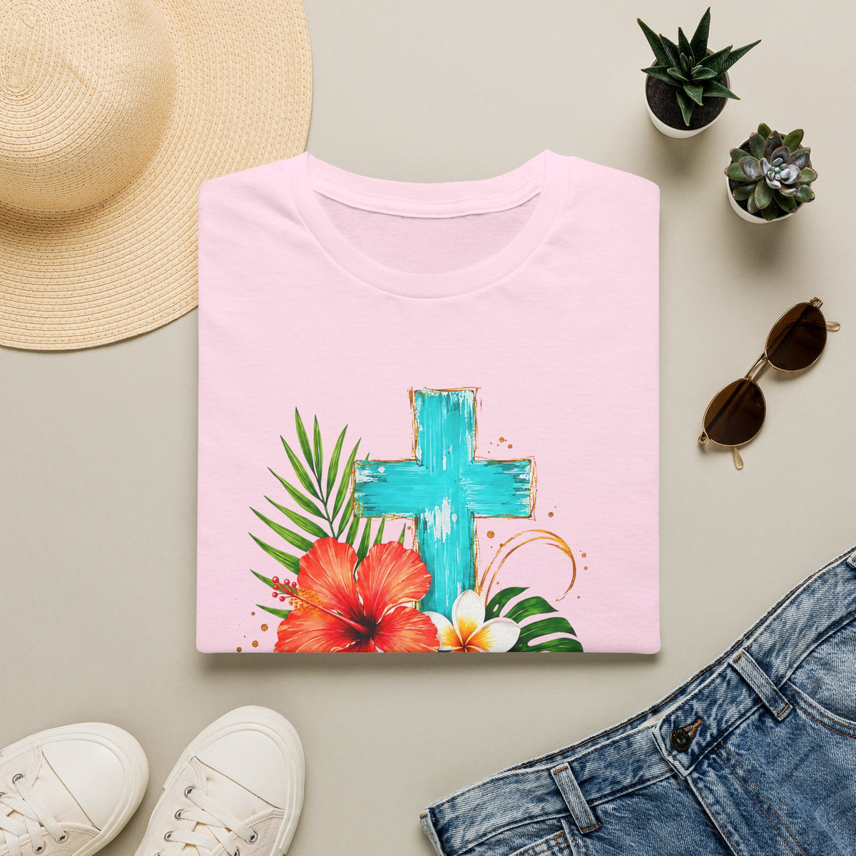 Sunshine & Jesus T-Shirt — Tropical Cross Christian Tee