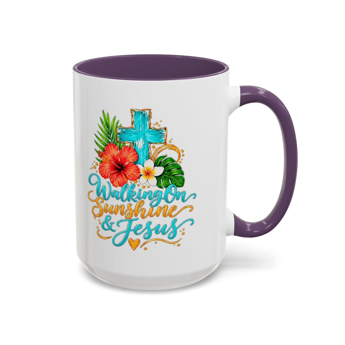 Walking on Sunshine & Jesus Coffee Mug – Floral Cross Accent Mug