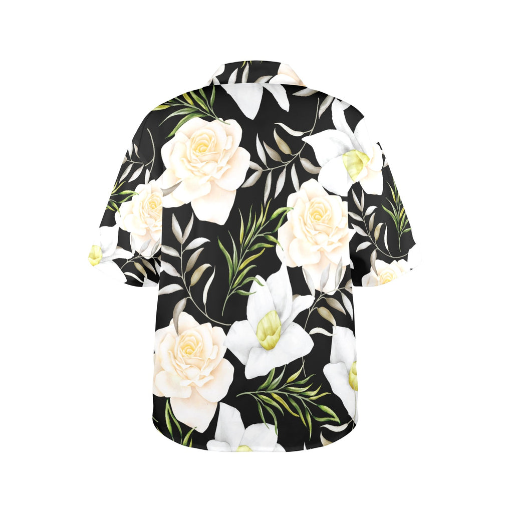 Lords Glory Gardenia's Flowers Women's All Over Print Hawaiian Shirt （Made in USA Ships to USA Only）