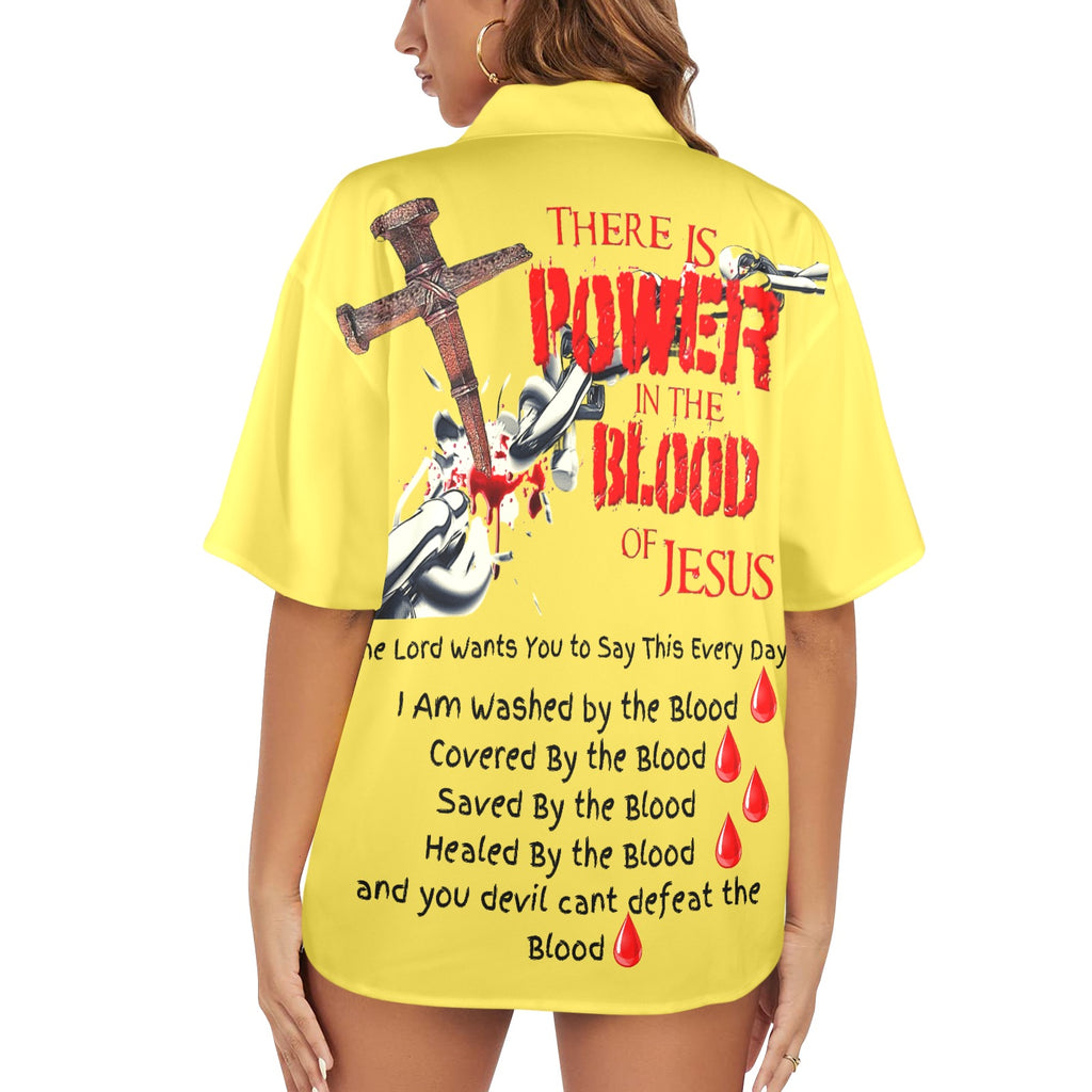 There is Power in the Blood of Jesus Women's All Over Print Hawaiian Shirt （Made in USA Ships to USA Only）