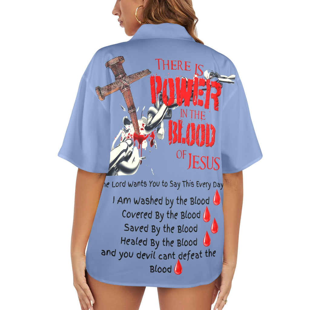 There is Power in the Blood of Jesus Women's All Over Print Hawaiian Shirt （Made in USA Ships to USA Only）