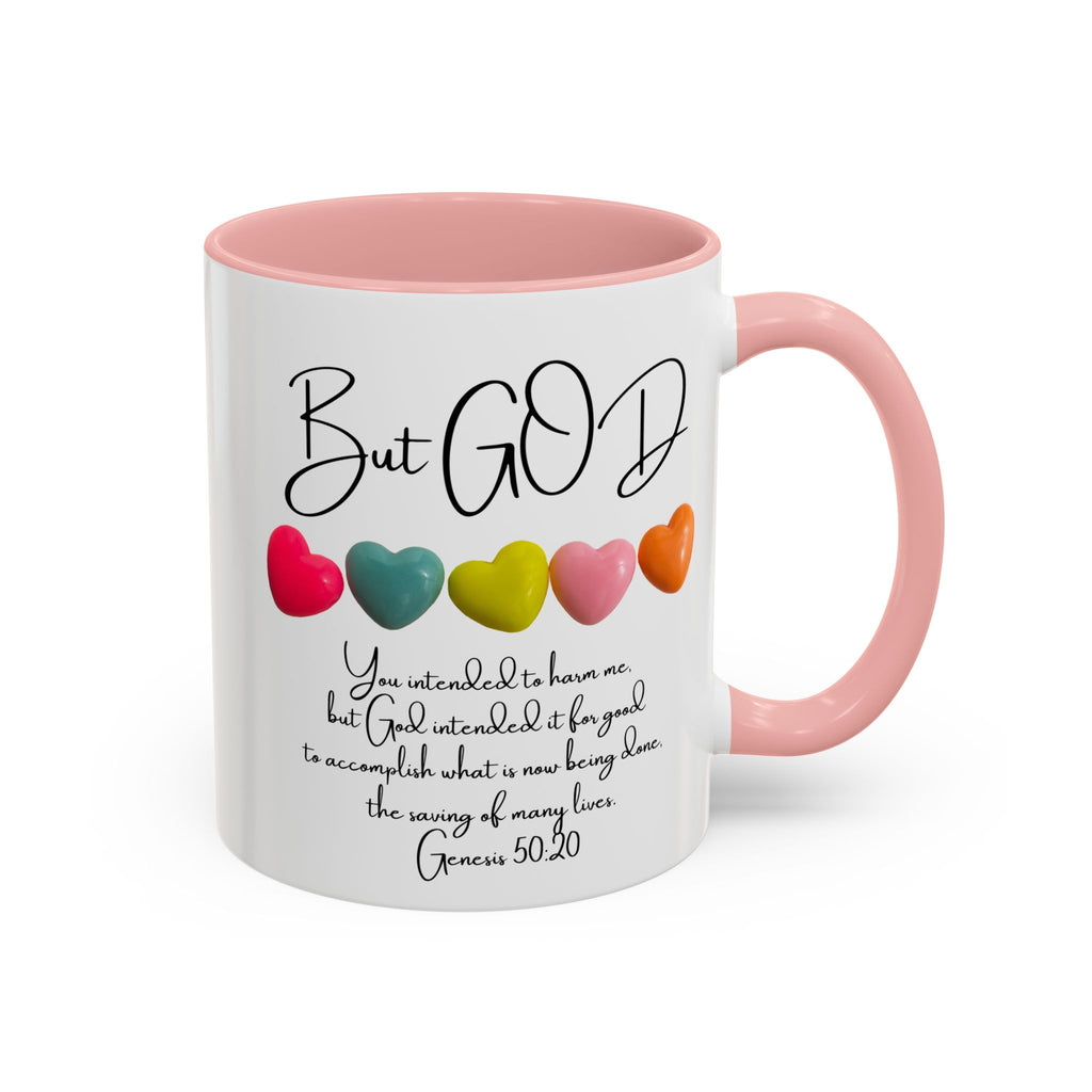 But God Scripture Coffee Mug — Genesis 50:20 Inspirational Heart Accent Mug (11/15oz)