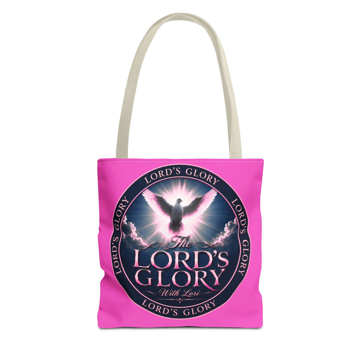 Religious Tote Bag - "The Lord's Glory with Lori" Pink All-Over-Print Christian Tote