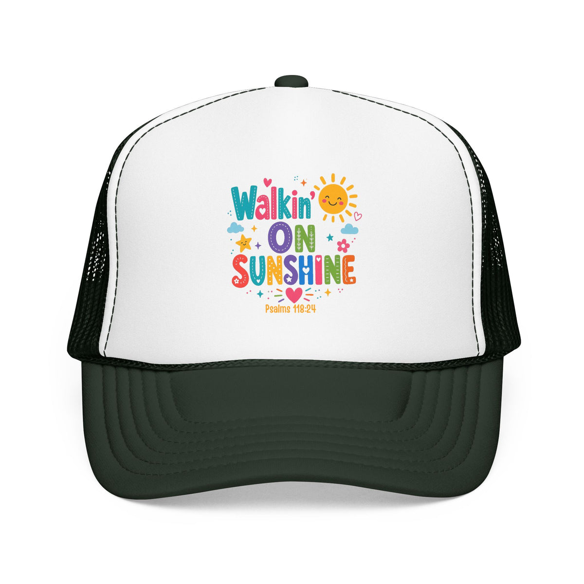 Walkin' on Sunshine Foam Trucker Hat — Retro Colorful Sunshine Design Psalm 118:24