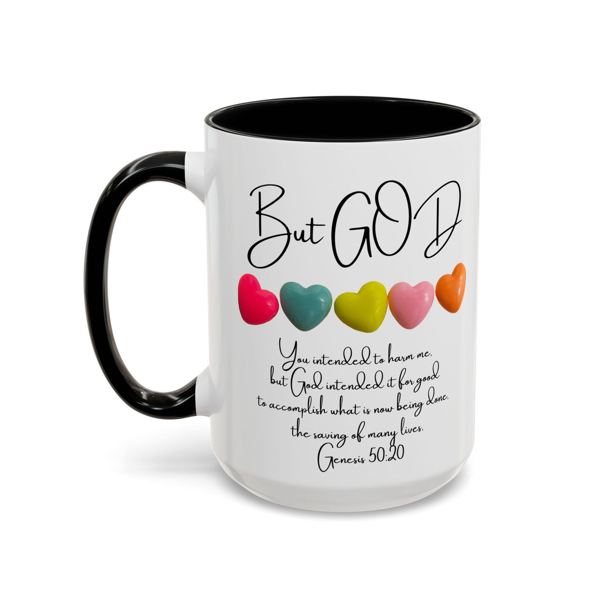 But God Scripture Coffee Mug — Genesis 50:20 Inspirational Heart Accent Mug (11/15oz)