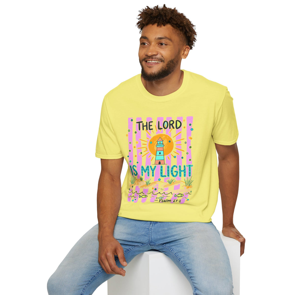 The Lord Is My Light Lighthouse Christian T-Shirt — Psalm 27:1  Inspirational Tee