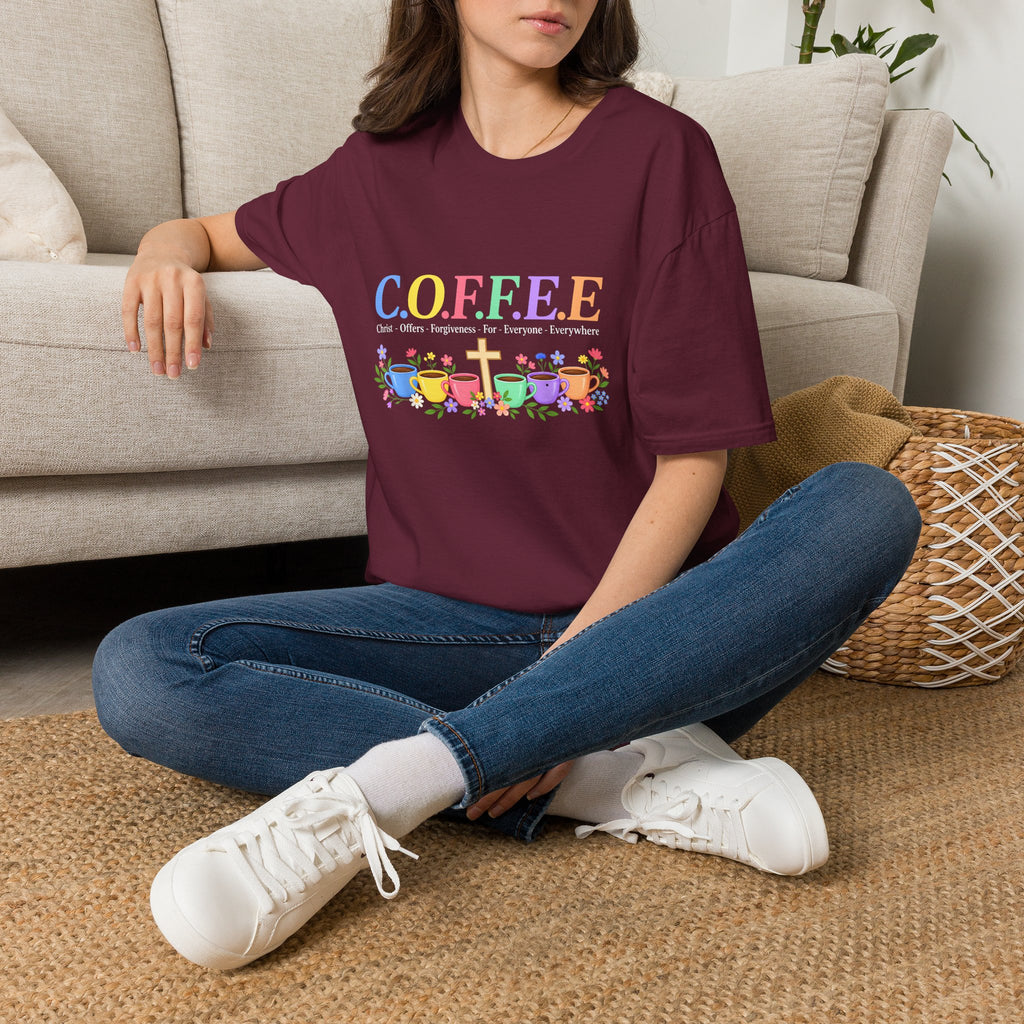 Coffee Lover Floral Graphic - C.o.f.f.e.e. (Christ - Offers - Forgiveness - For Everyone - Everywhere)  Softstyle T-Shirt