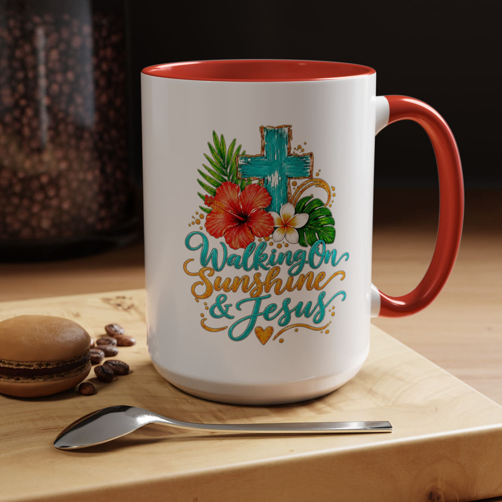 Walking on Sunshine & Jesus Coffee Mug – Floral Cross Accent Mug