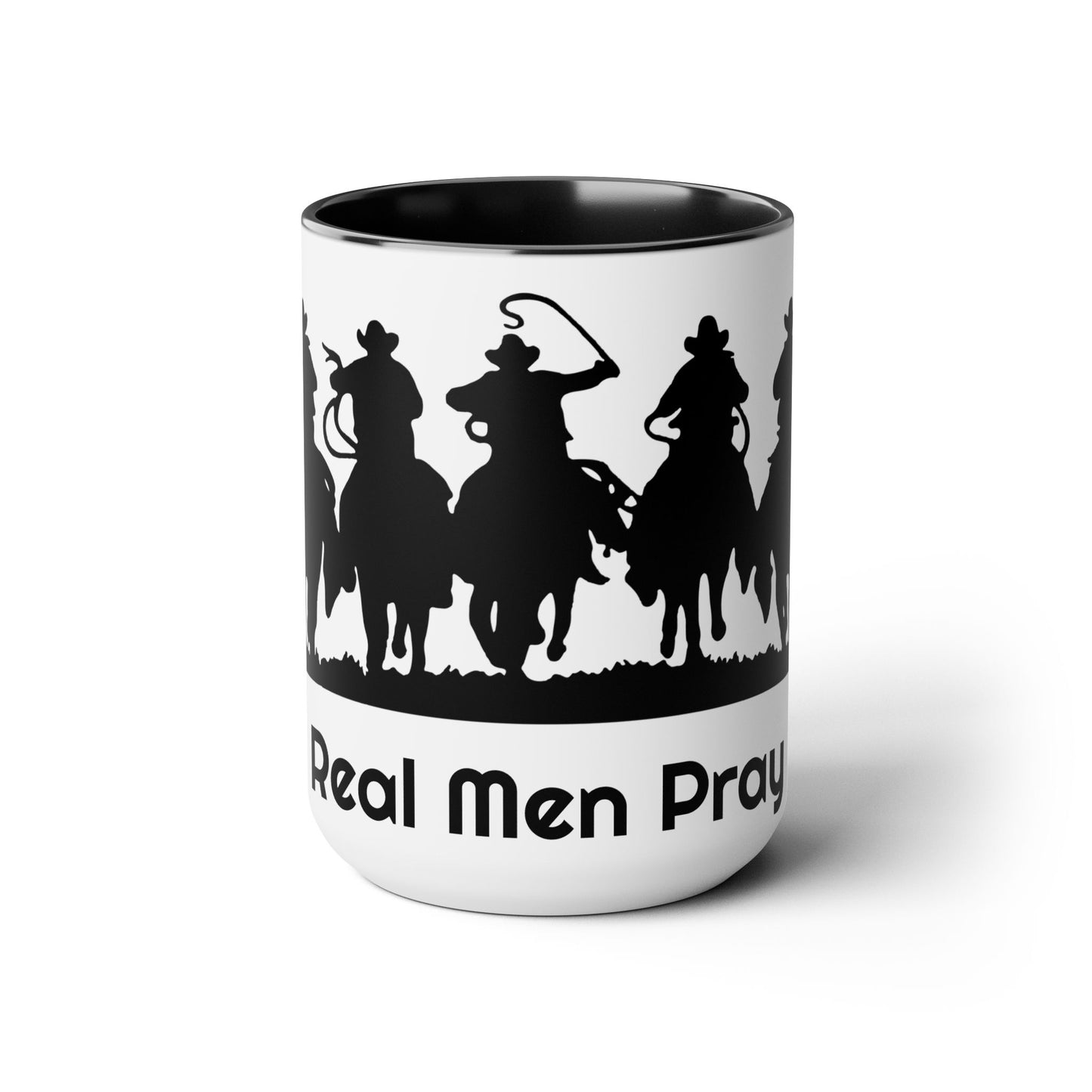 Real Men Pray - Two-Tone Coffee Mugs, Cowboys 15oz