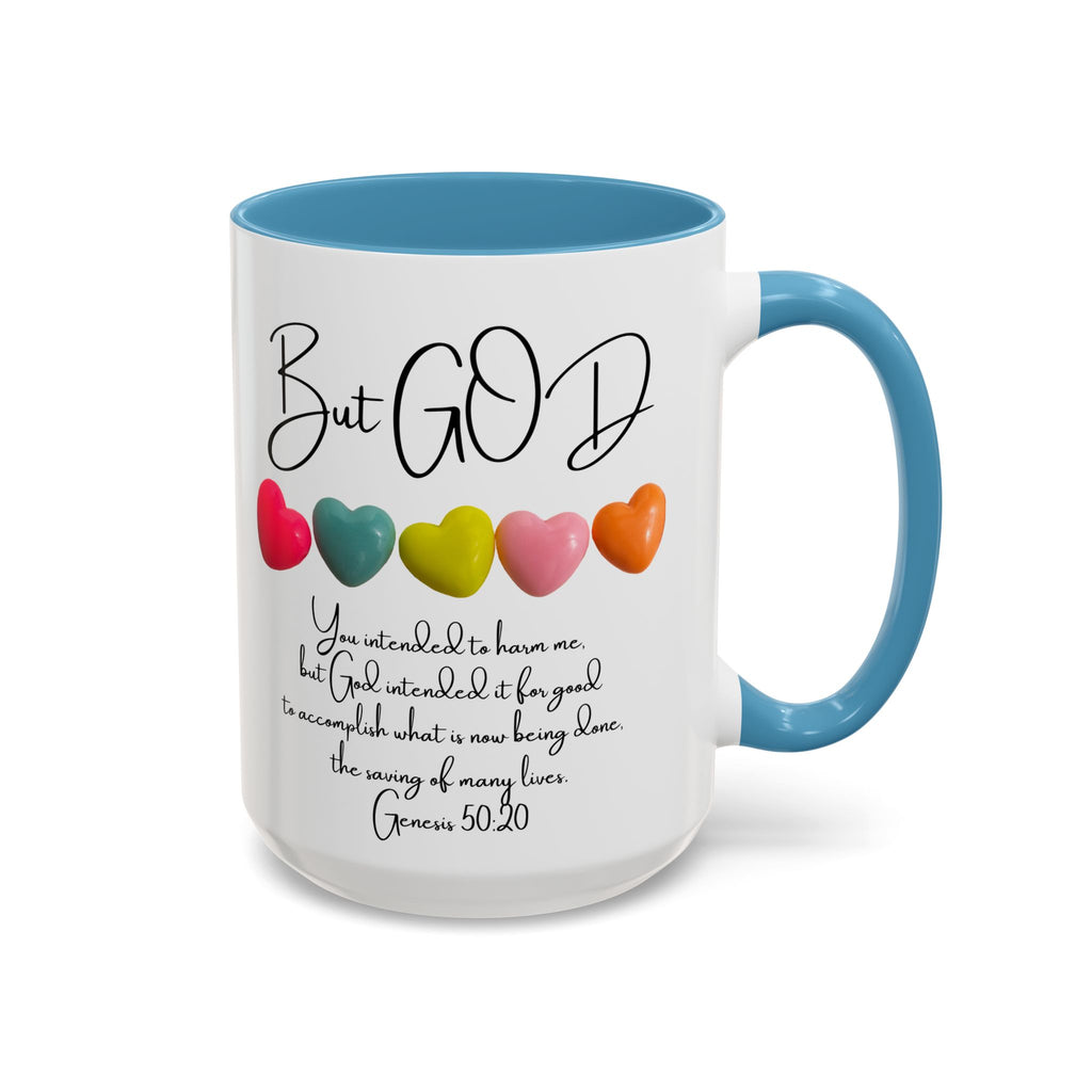 But God Scripture Coffee Mug — Genesis 50:20 Inspirational Heart Accent Mug (11/15oz)