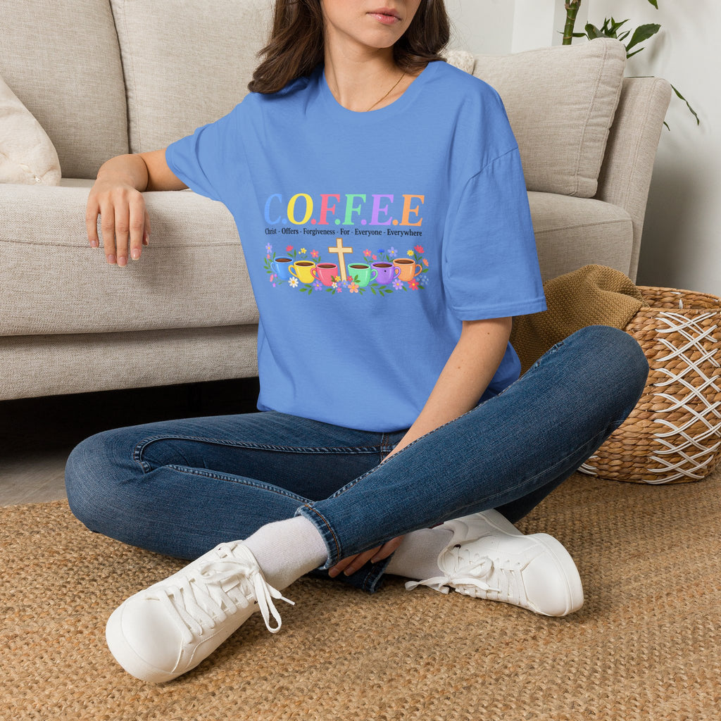 Coffee Lover Floral Graphic - C.o.f.f.e.e. (Christ - Offers - Forgiveness - For Everyone - Everywhere)  Softstyle T-Shirt